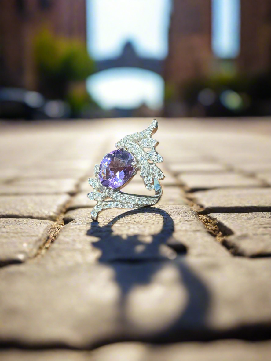 Blue Amethyst Ring with CZ Diamonds
