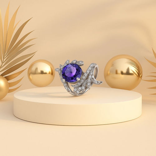 Blue Amethyst Ring with CZ Diamonds
