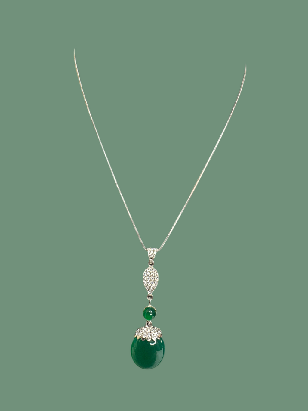 Green Onyx & CZ Silver Pendant – Natural Elegance