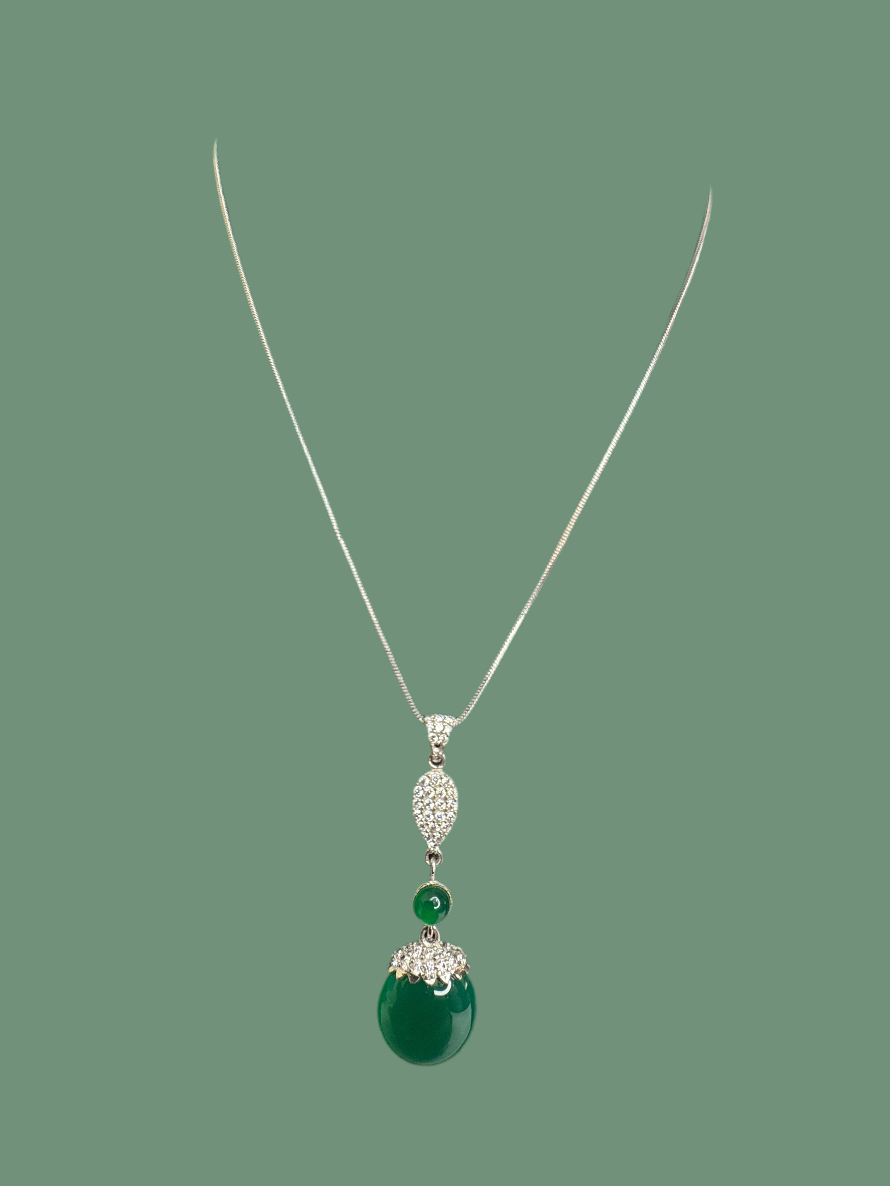 Green Onyx & CZ Silver Pendant – Natural Elegance