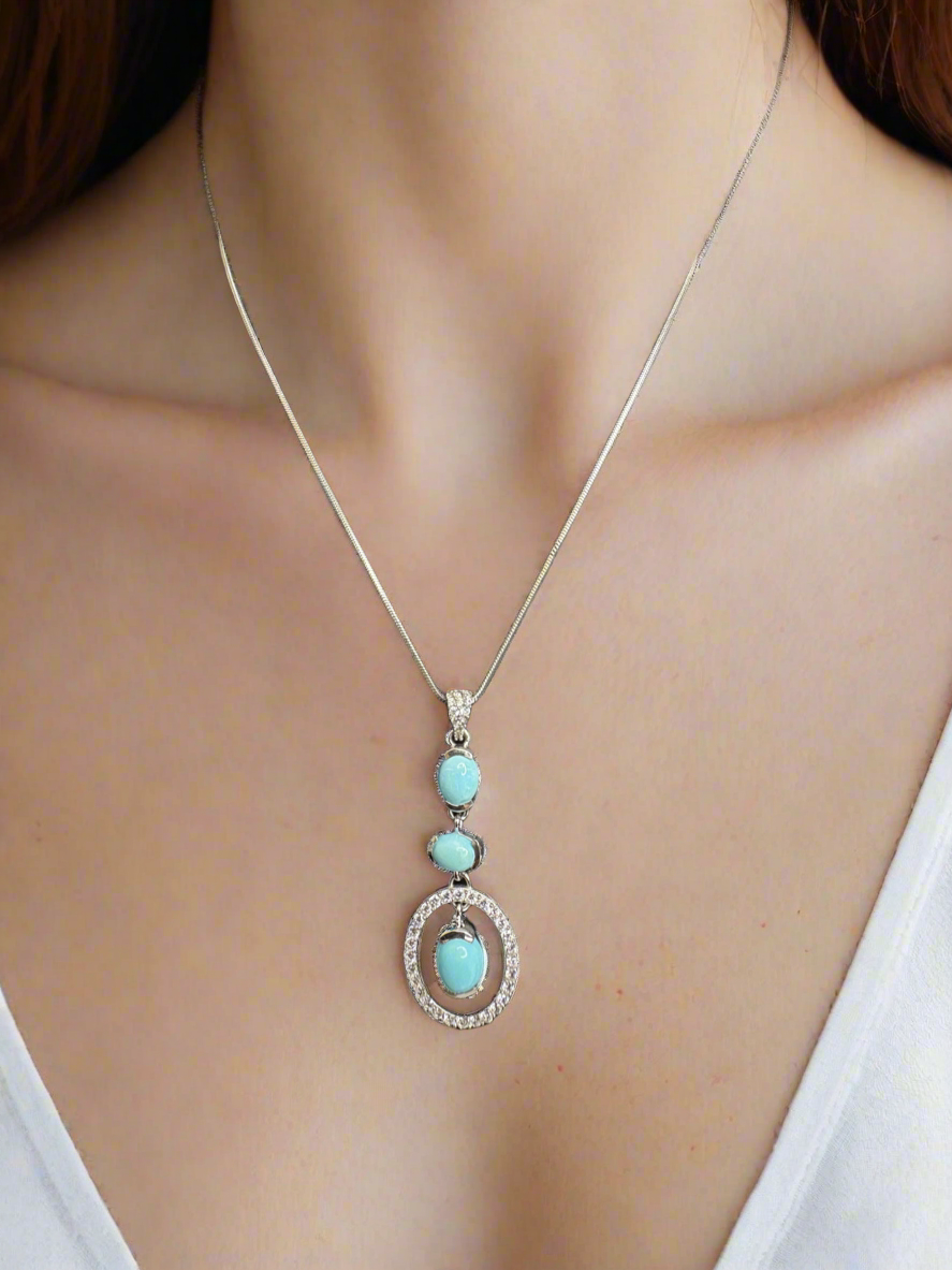 Turquoise & CZ Silver Pendant – Elegant Simplicity