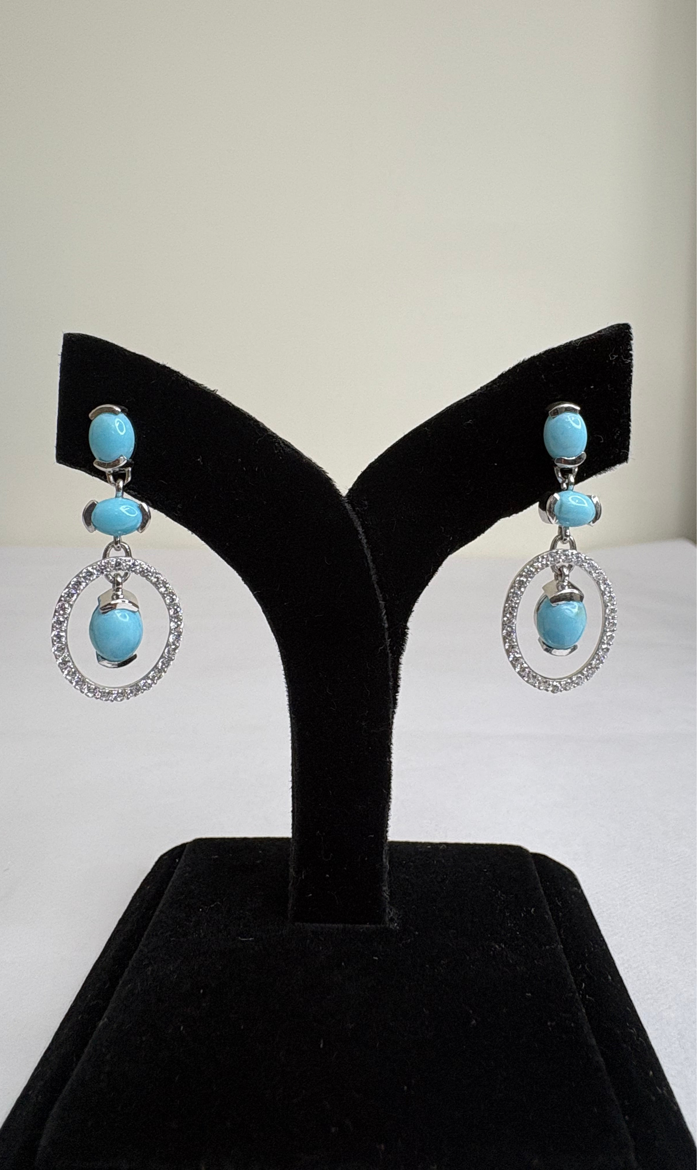 Turquoise & CZ Silver Earrings – Graceful Charm
