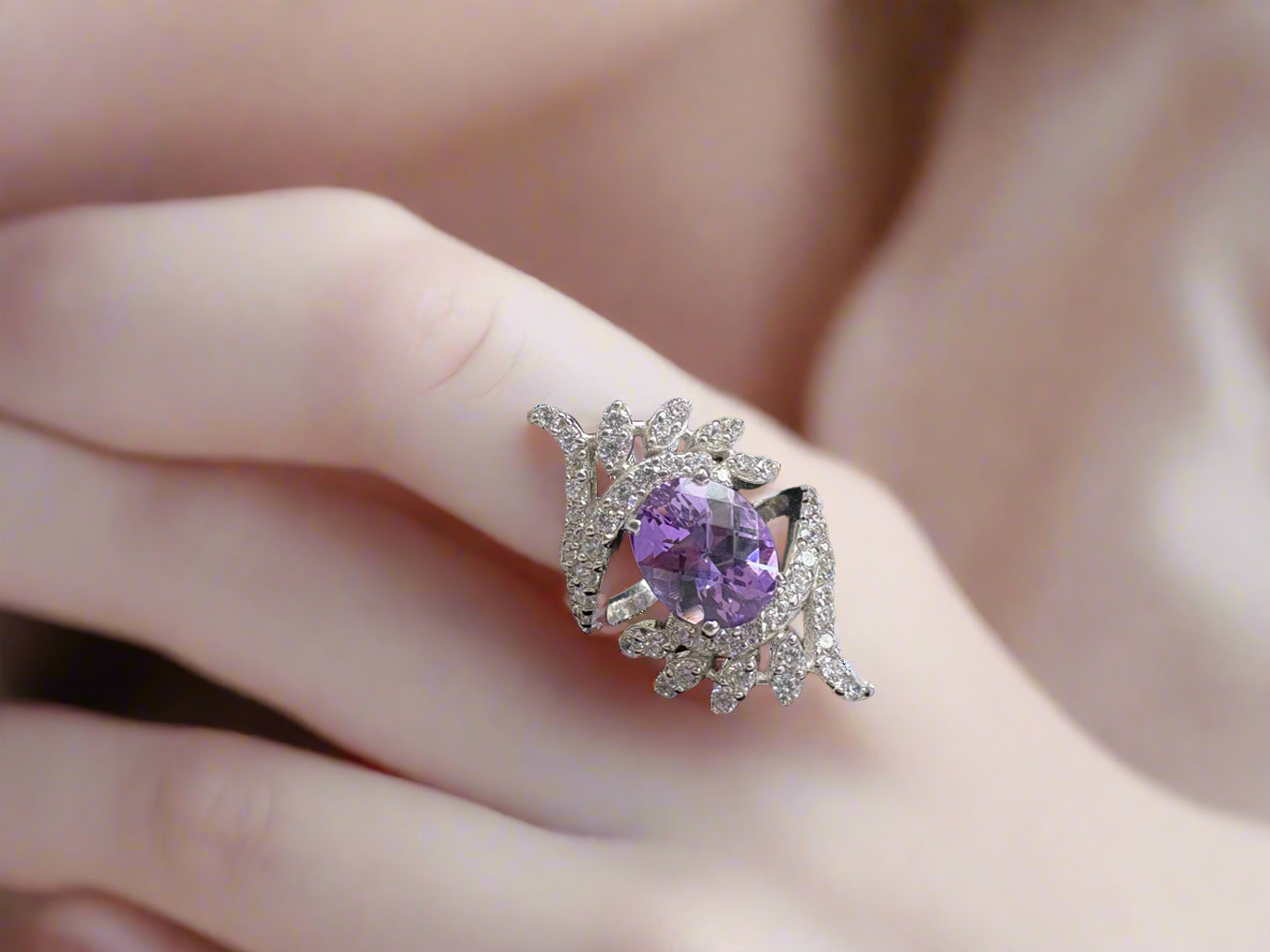 Blue Amethyst Ring with CZ Diamonds