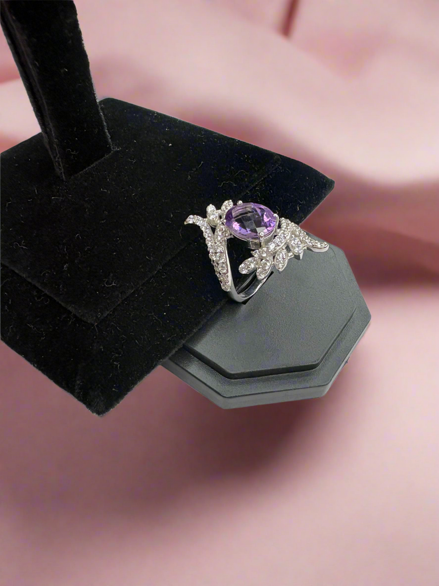 Blue Amethyst Ring with CZ Diamonds