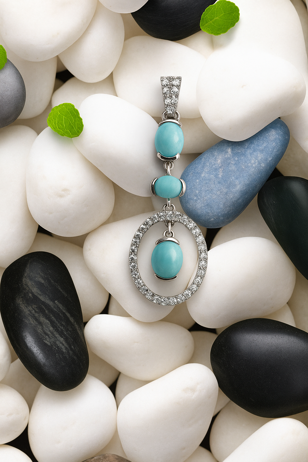 Turquoise & CZ Silver Pendant – Elegant Simplicity
