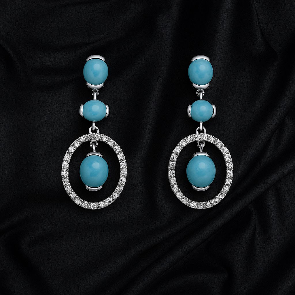 Turquoise & CZ Silver Earrings – Graceful Charm